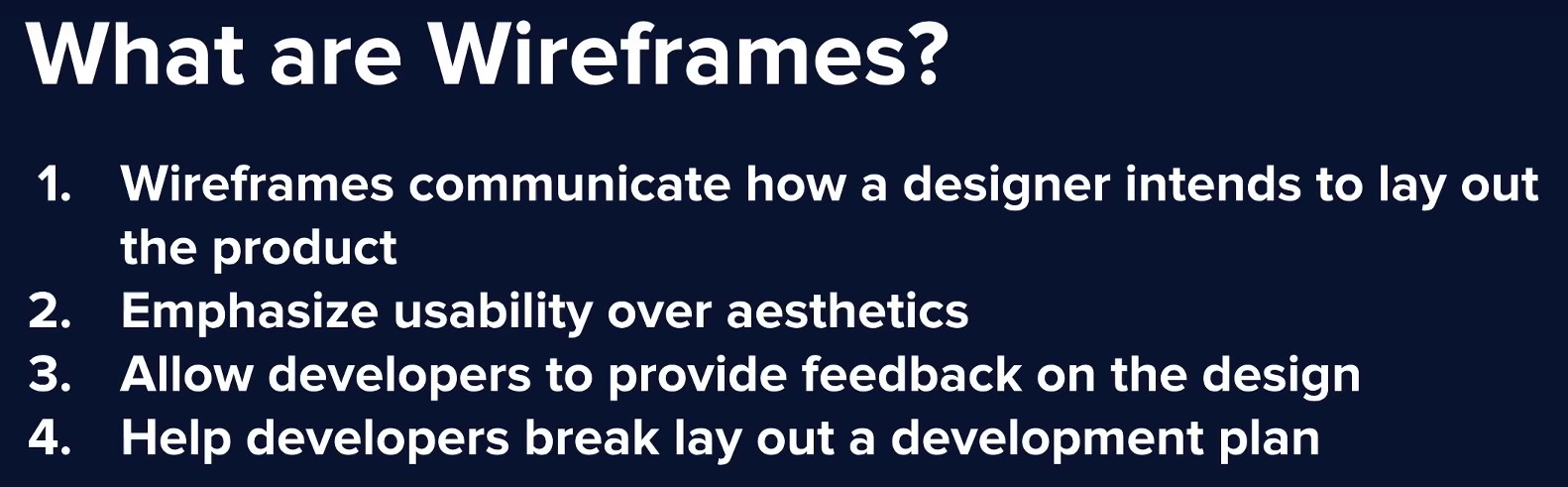 What are Wireframes? Bullet-points describing what wireframes are